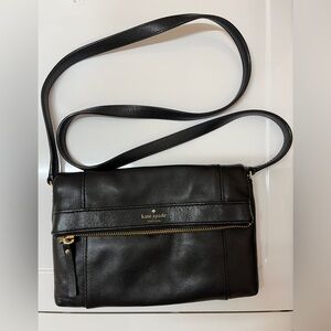 Kate Spade Black Leather Foldover Zip Purse Bag